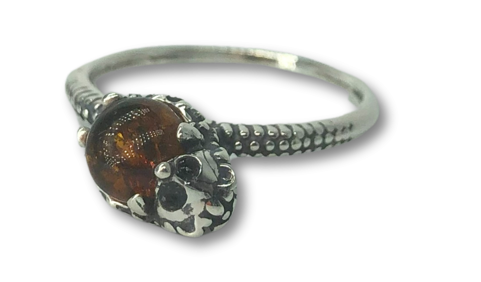Baltic Amber Hedgehog Ring | Adjustable Fossilized Resin