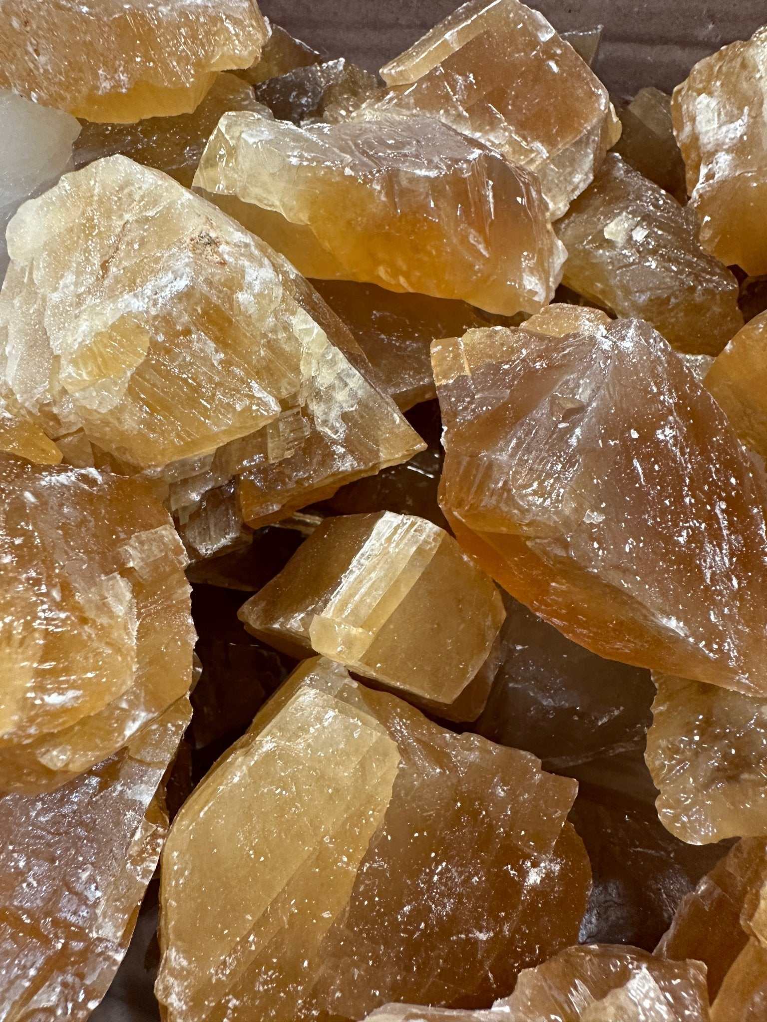 Honey Calcite Rough Palm Stone - Sacred Crystals Rough Stones