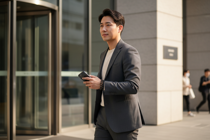 Bronzite stacked with Black Tourmaline - Korean man walking confidently out of building