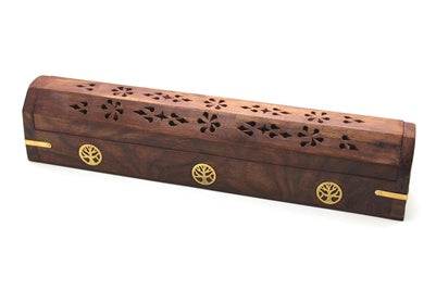 Incense Burner - Assorted Coffin Style Wood Box 12"L - Sacred Crystals Incense Burners