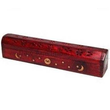 Incense Burner - Celestial Wood Box 12"L - Sacred Crystals Incense Burners