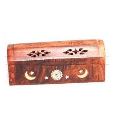 Incense Burner - Celestial Wood Box 6"L - Sacred Crystals Incense Burners