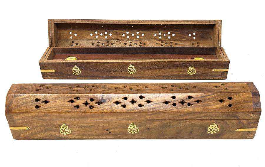 Incense Burner - Ganesh Wood Box 12"L - Sacred Crystals Incense Burners