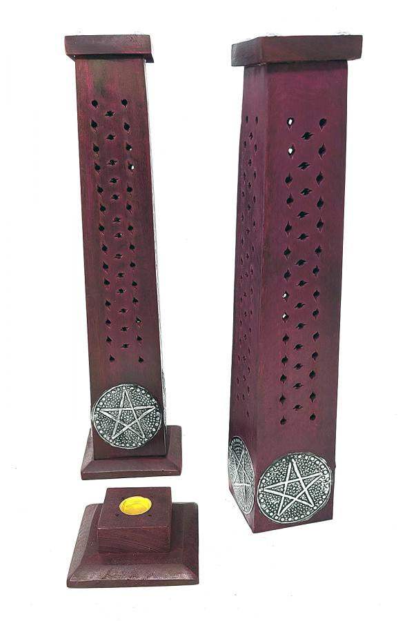 Incense Burner - Purple Pentacle Tower 12&quot;H - Sacred Crystals Incense Burners