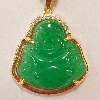 Jade Buddha Pendant Necklace Gold Lined - Sacred Crystals Chains and Necklaces