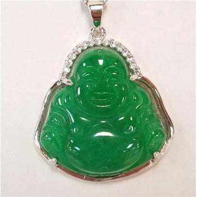 Jade Buddha Pendant Necklace Silver Lined - Sacred Crystals Chains and Necklaces