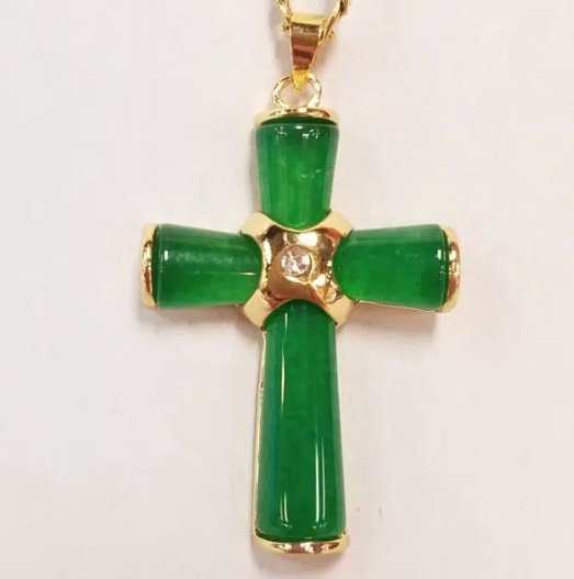 Jade Cross Pendant Necklace Gold Lined - Sacred Crystals Chains and Necklaces