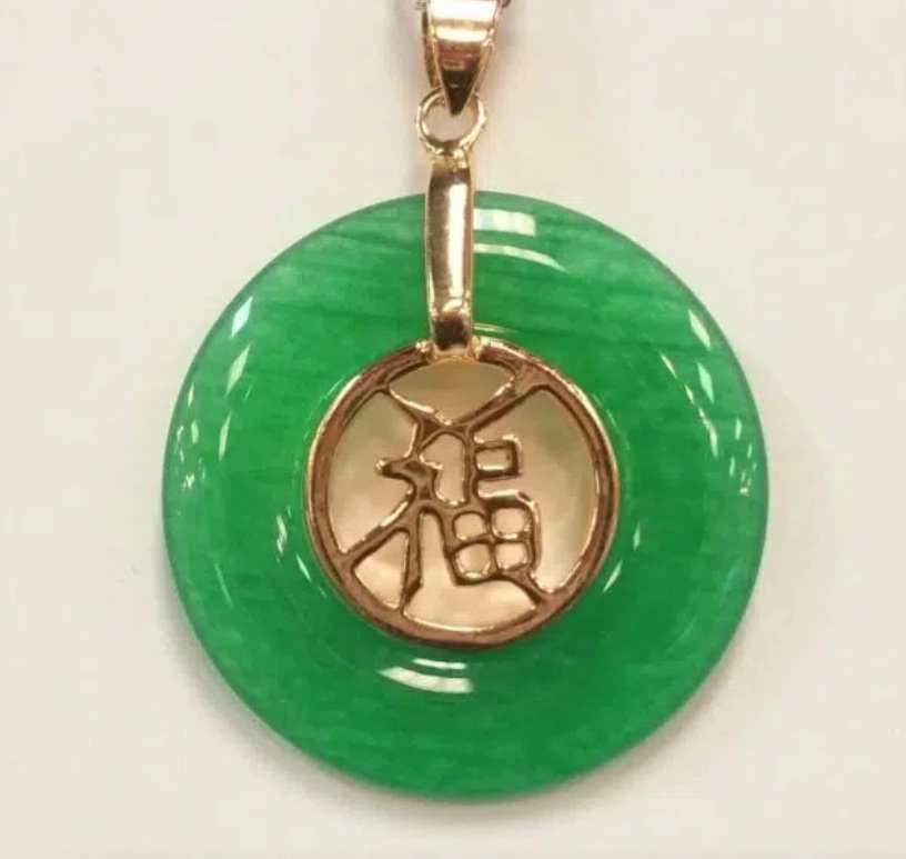 Jade Fortune Pendant Necklace Gold Lined - Sacred Crystals Chains and Necklaces