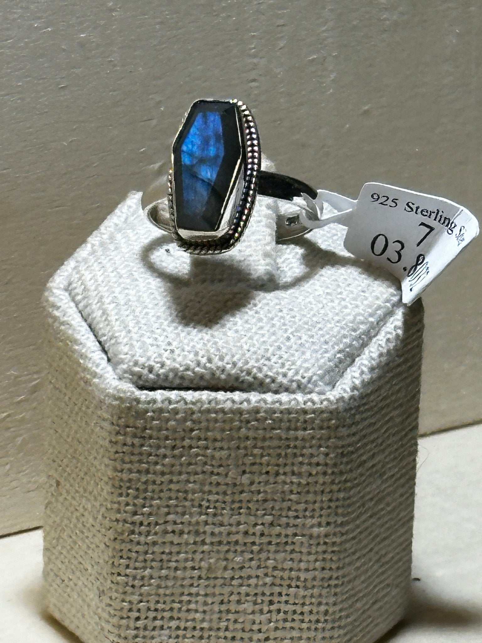 Labradorite Coffin Ring 7 (03.8032) - Sacred Crystals Rings