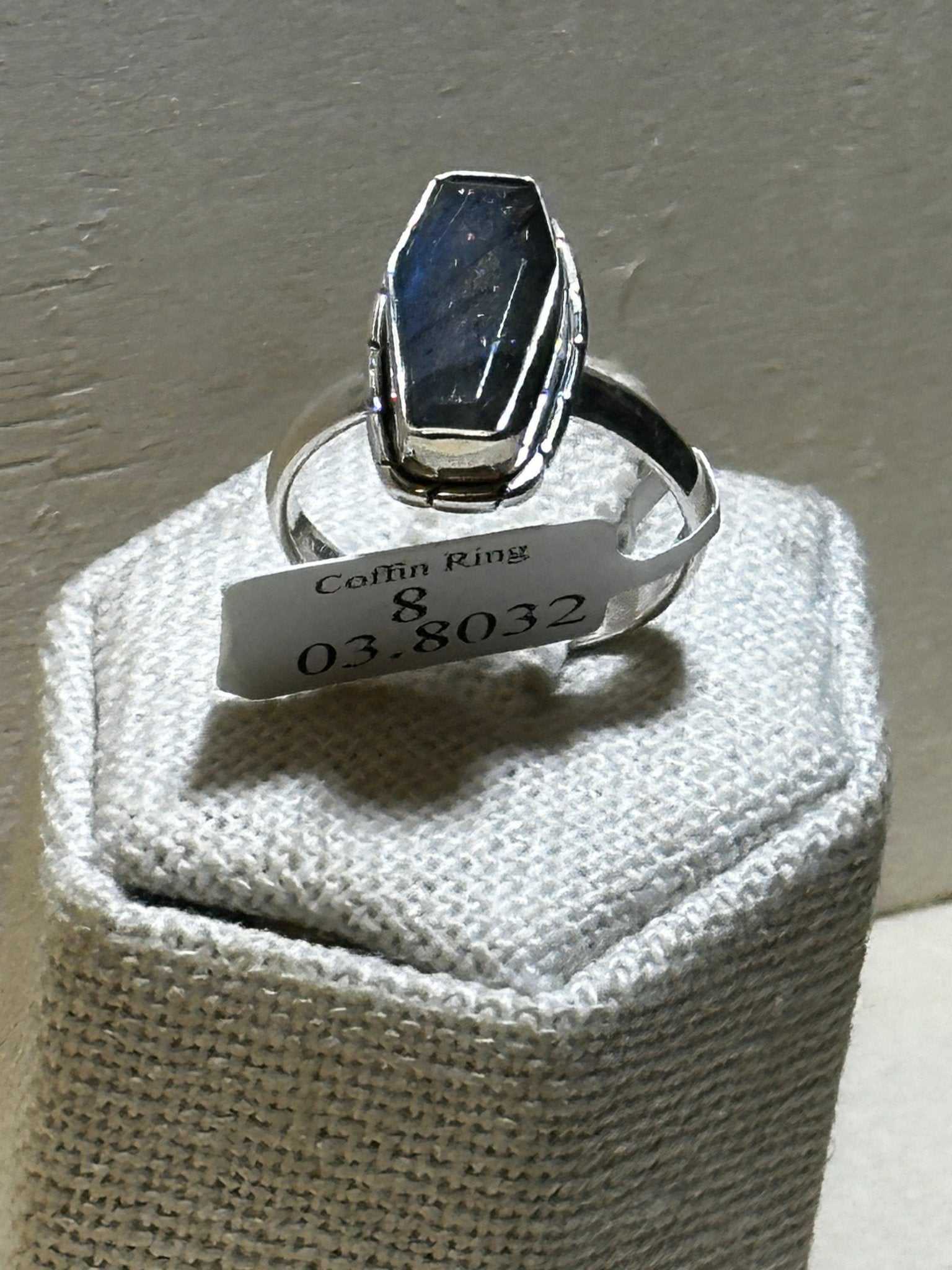 Labradorite Coffin Ring 8 (03.8032) - Sacred Crystals Rings