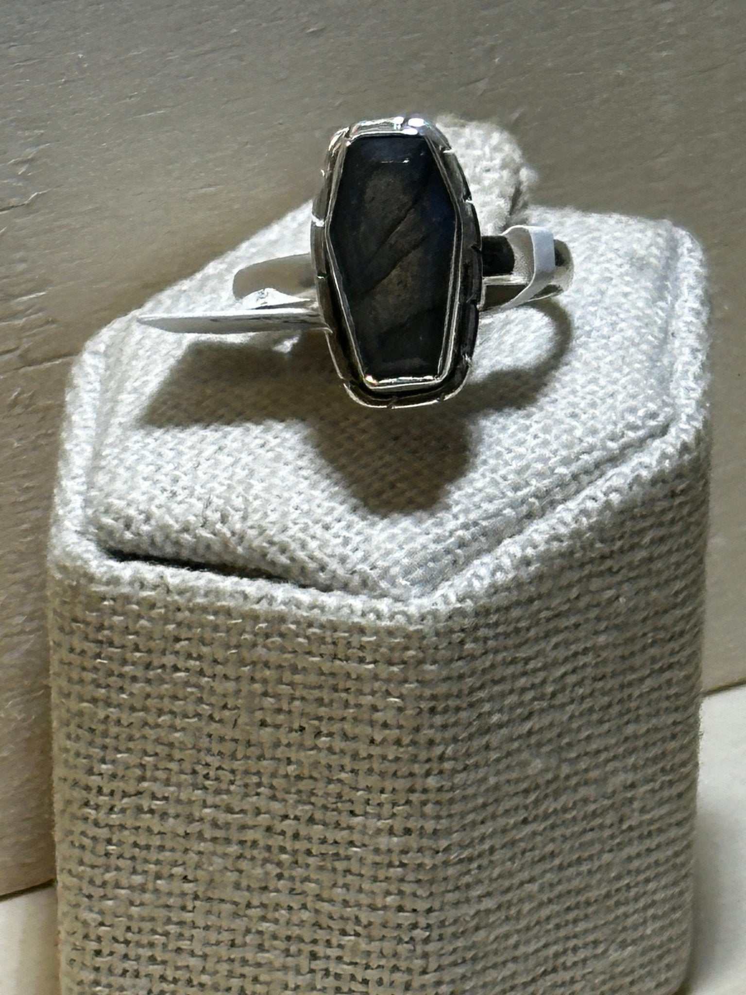 Labradorite Coffin Ring 8 (03.8032) - Sacred Crystals Rings