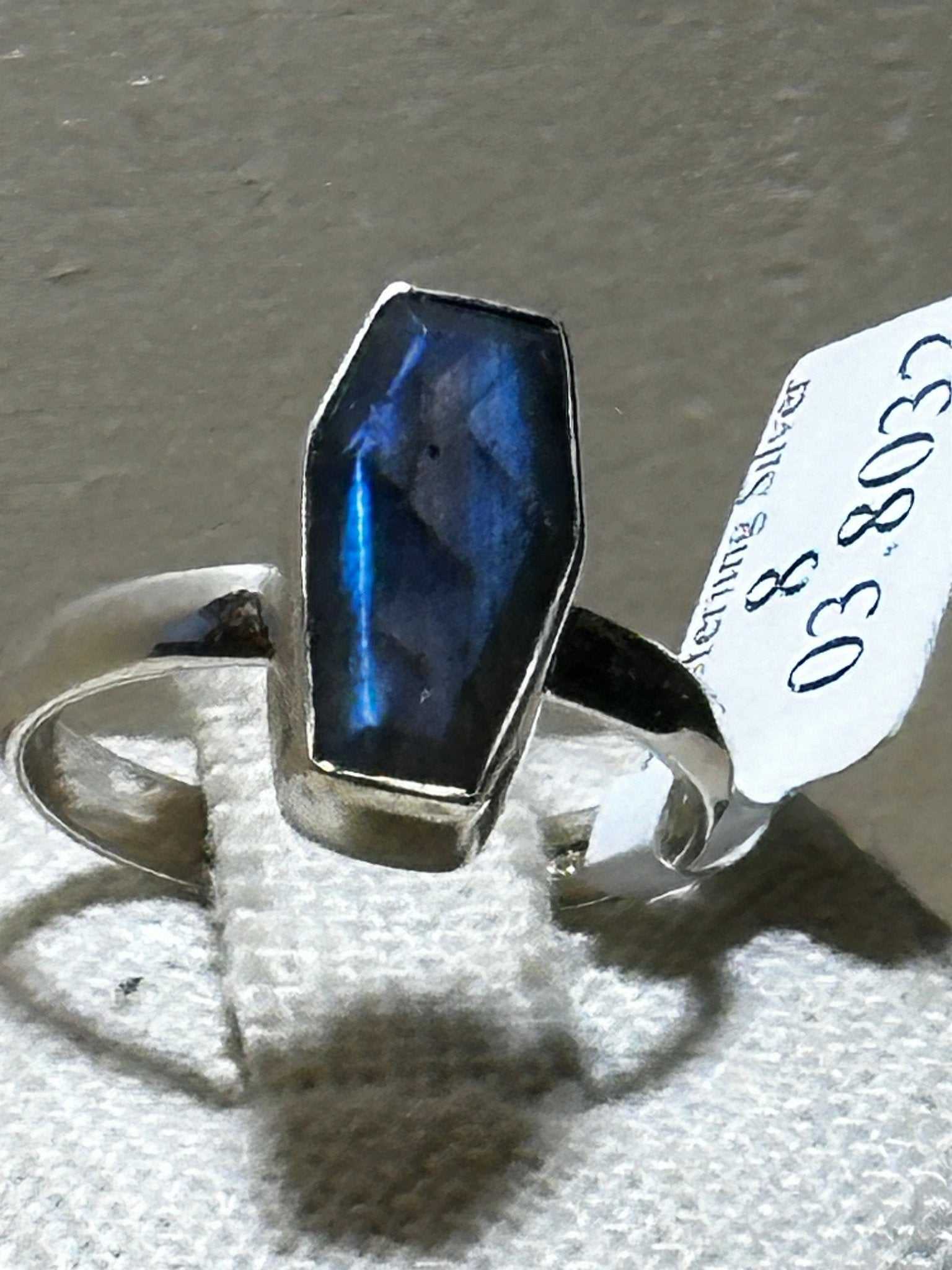 Labradorite Coffin Ring 8 (03.8032) - Sacred Crystals Rings