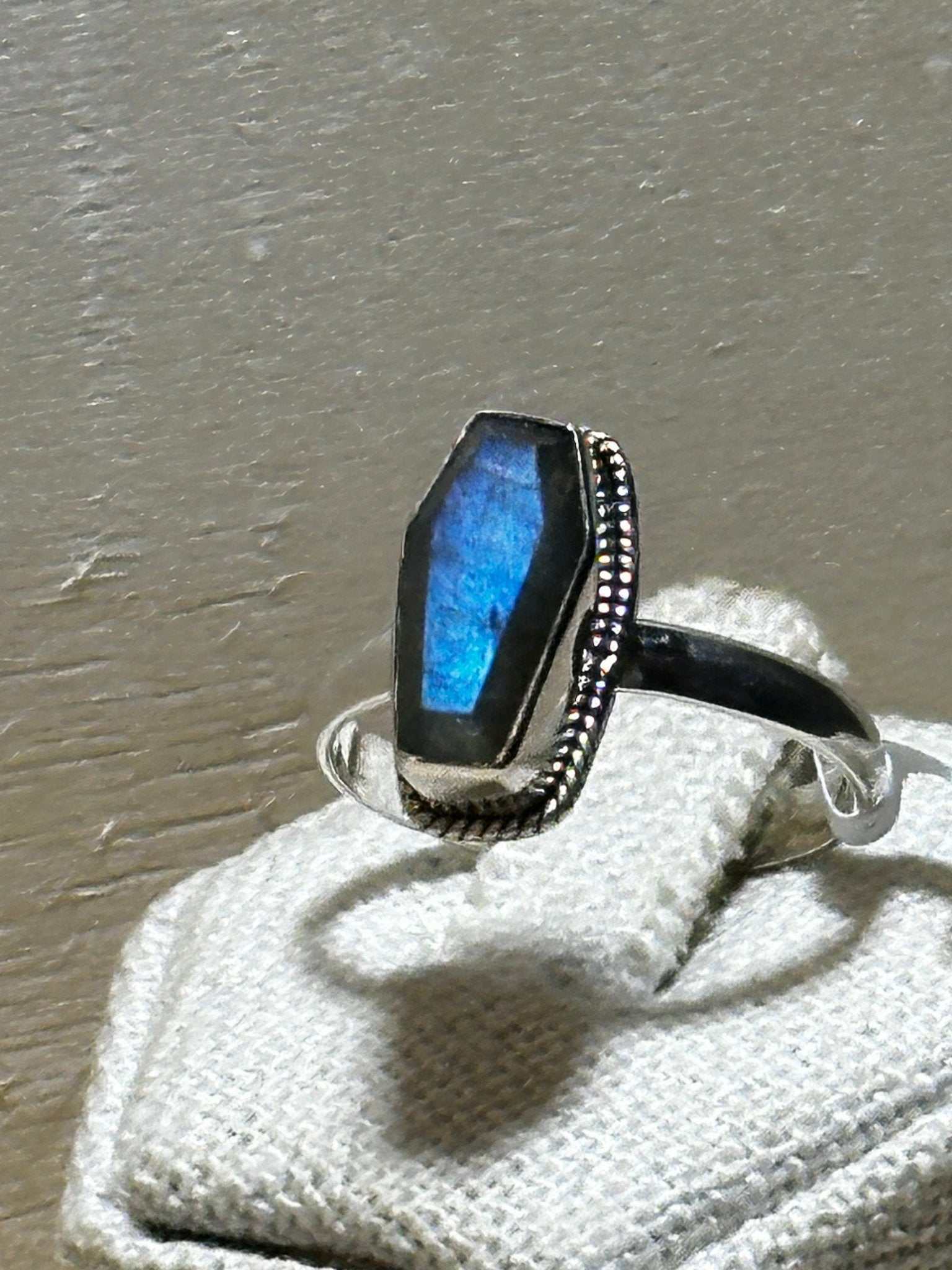 Labradorite Coffin Ring 9 (03.8032) - Sacred Crystals Rings