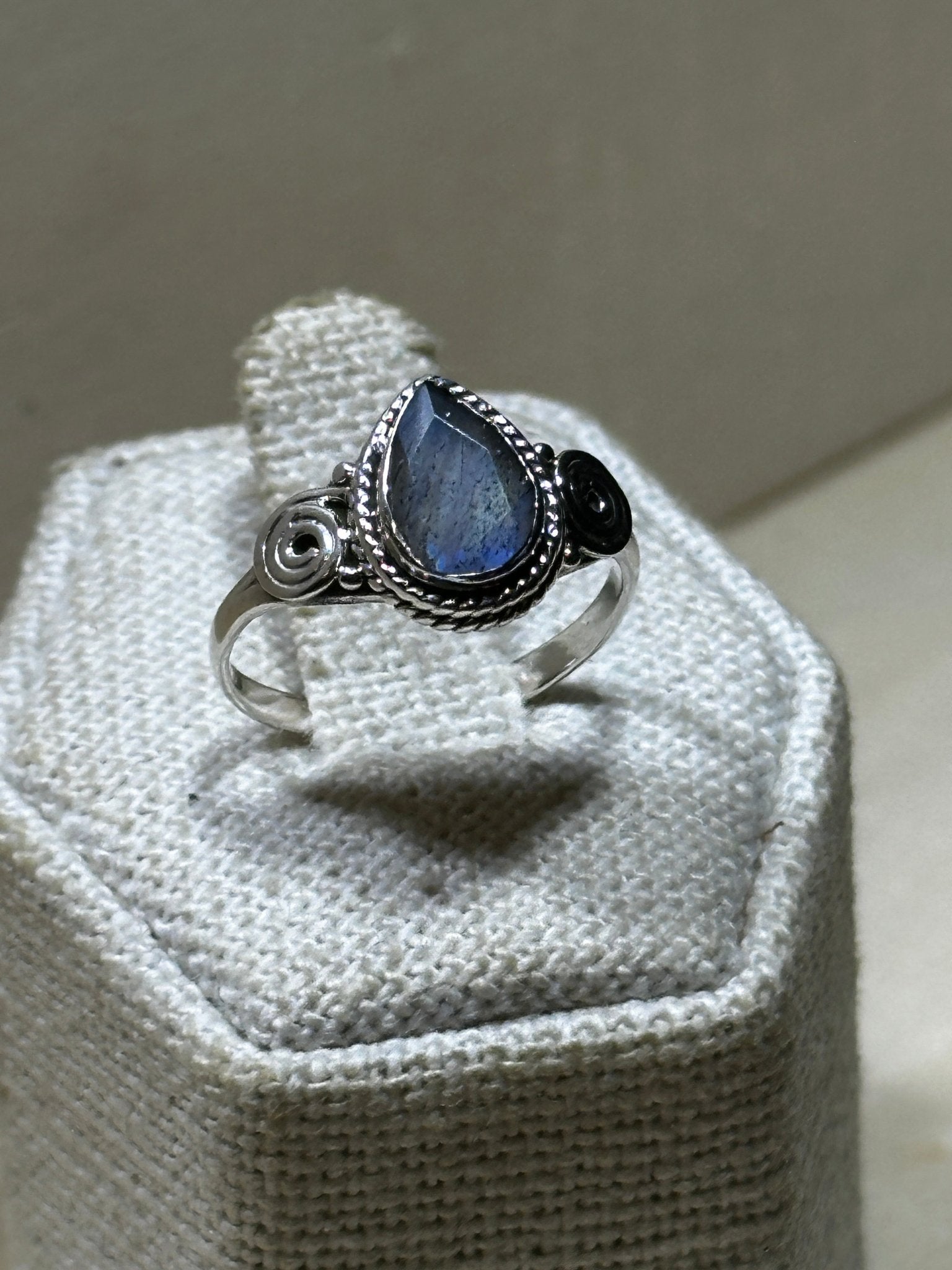 Labradorite Faceted Tear Dainty Ring - Sacred Crystals Rings
