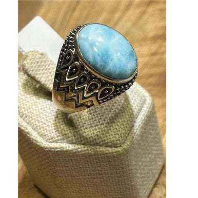 Larimar Ring Size 13 - &quot;Sea Drops&quot; - Sacred Crystals Rings