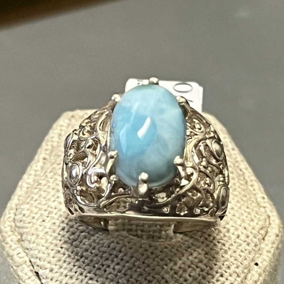Larimar Ring Size 7 - "Caribbean Queen" - Sacred Crystals Rings
