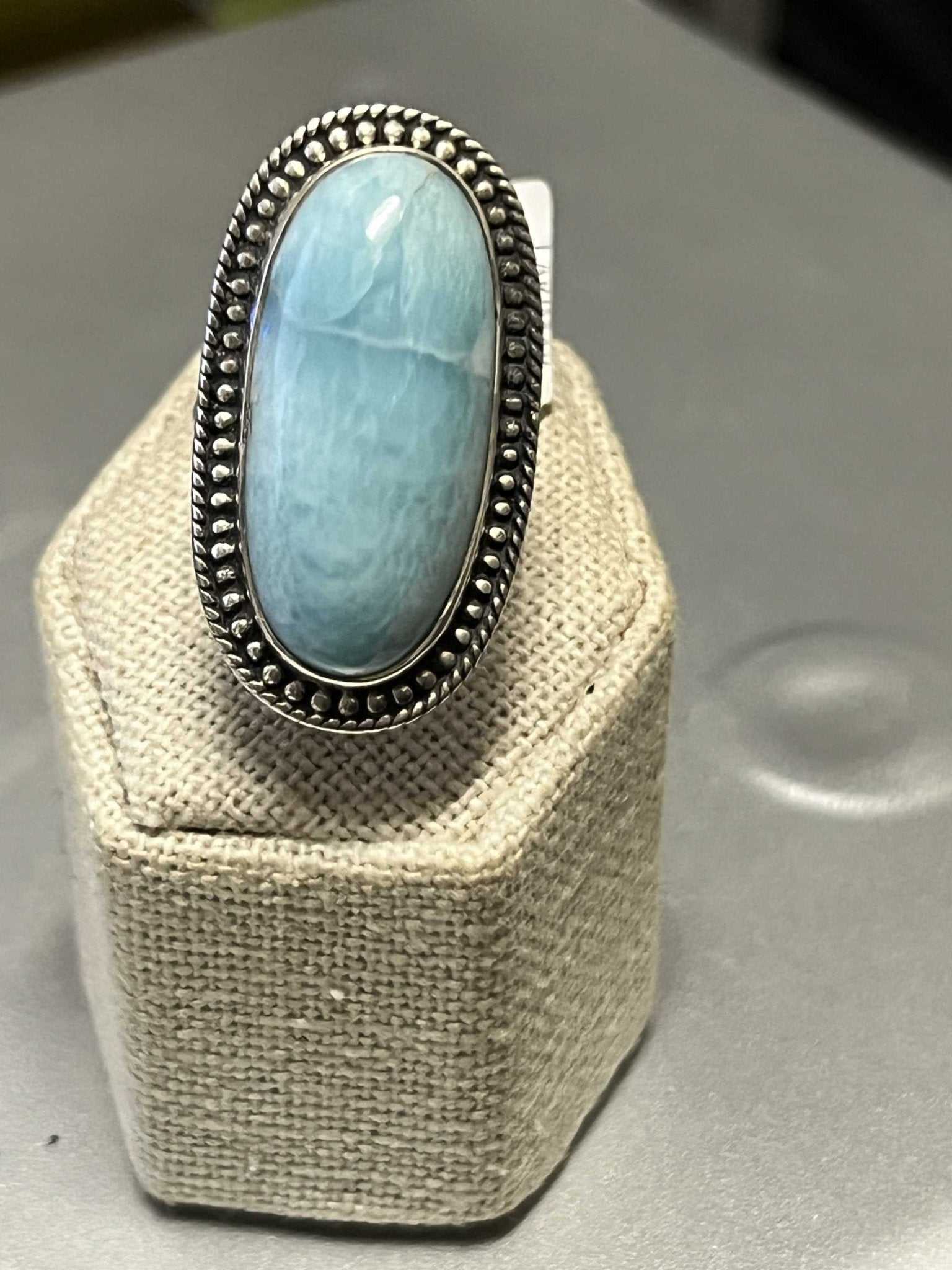 Larimar Ring Size 8 - &quot;Shield of the Sea&quot; - Sacred Crystals Rings