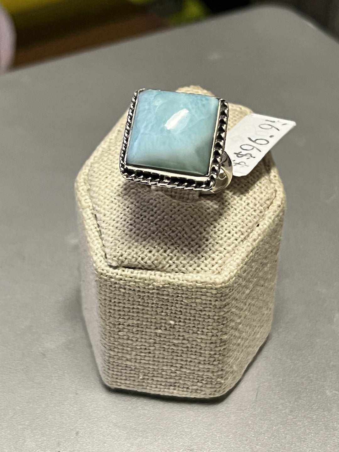 Larimar Ring Size 9 - &quot;Ocean Squared&quot; - Sacred Crystals Rings