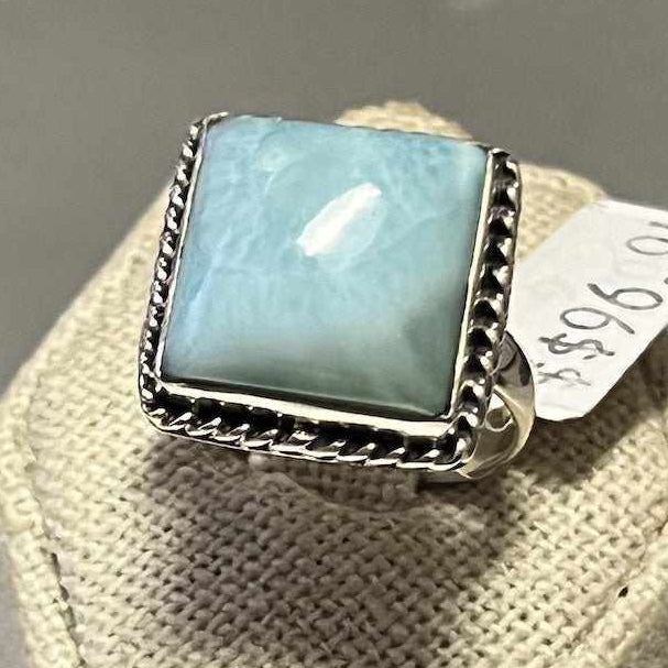 Larimar Ring Size 9 - "Ocean Squared" - Sacred Crystals Rings