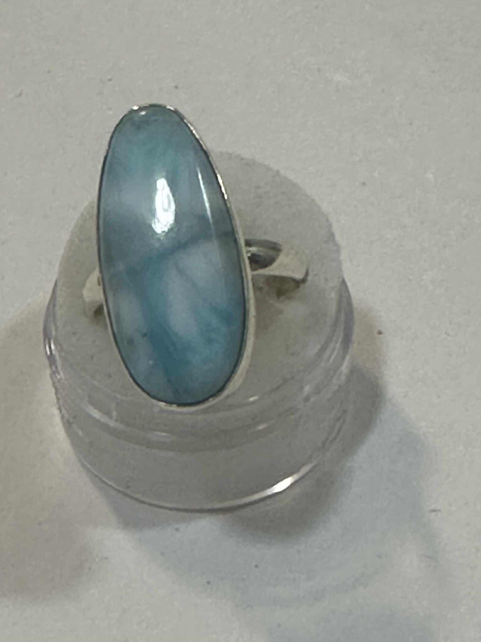 Larimar Ring Size 9 &quot;Oval Divide&quot; - Sacred Crystals Rings