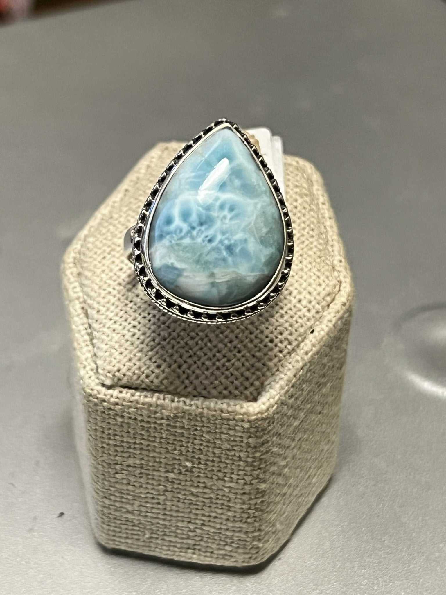 Larimar Ring Size 9 - &quot;Scry Me a River&quot; - Sacred Crystals Rings