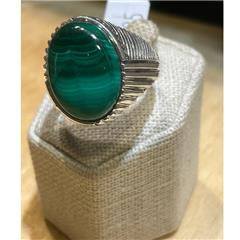 Malachite Ring Size 14 - "Masc Green Waves" - Sacred Crystals Rings