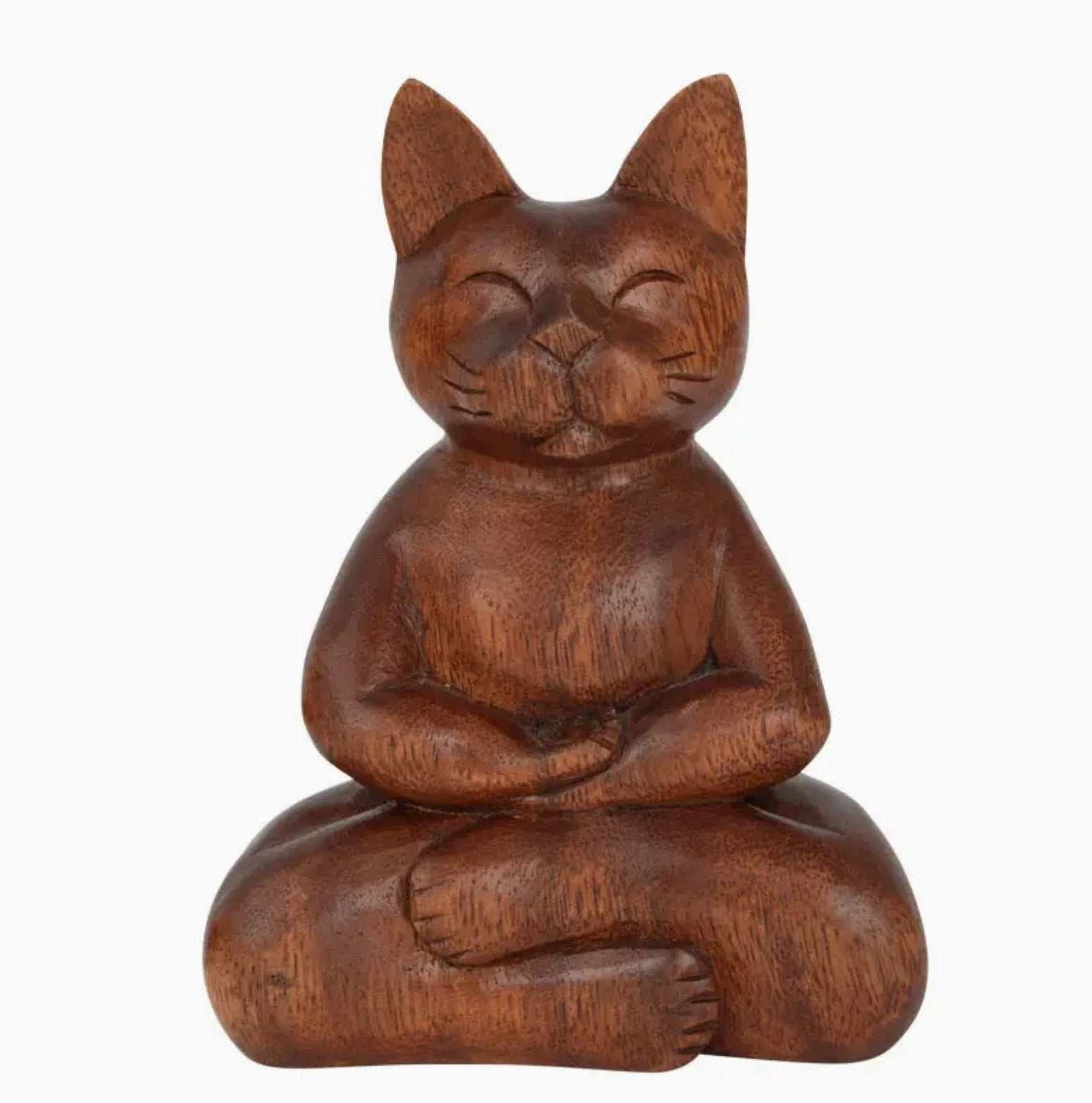 Meditating Wooden Cat - Sacred Crystals Statues and Figurines