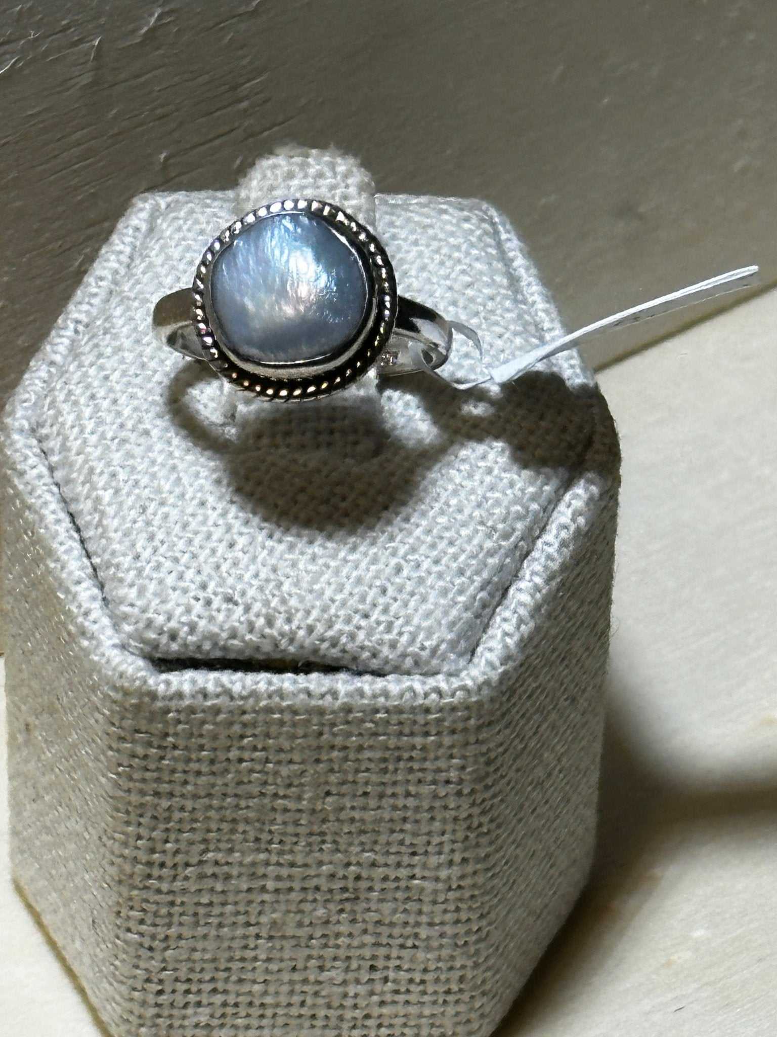 Natural White Pearl Ring Size 6 (04.0030) - Sacred Crystals Rings