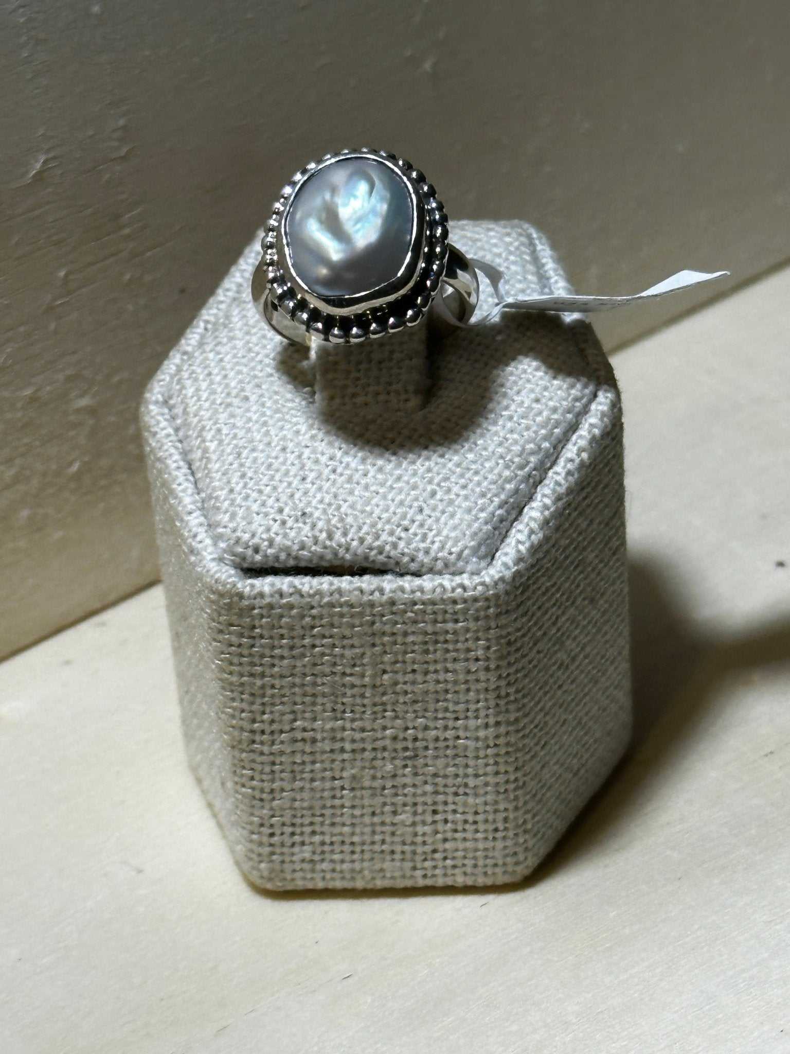 Natural White Pearl Ring Size 6 (06.7034) - Sacred Crystals Rings