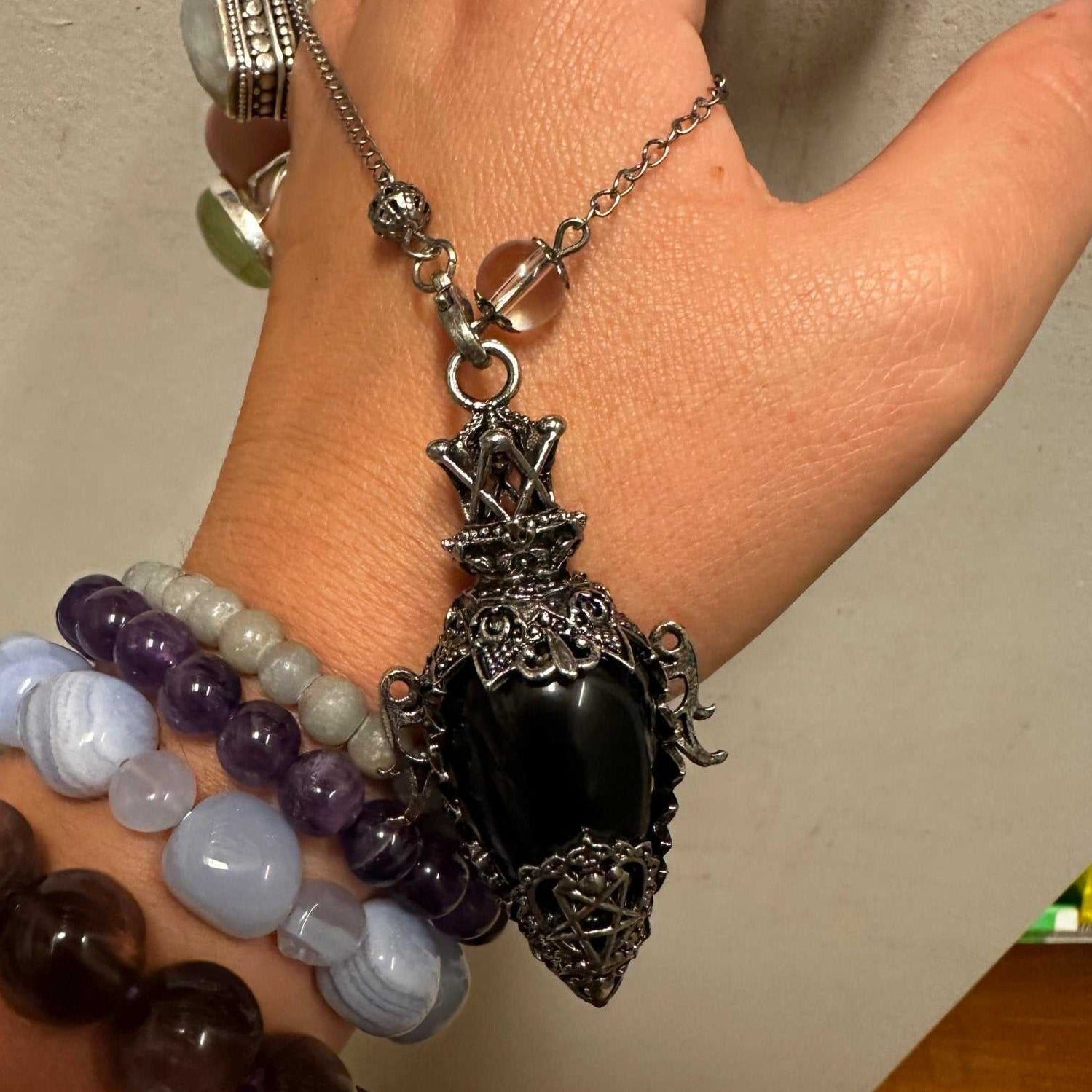 Obsidian Ancient Wisdom Pendulum Bracelet - Sacred Crystals Obsidian