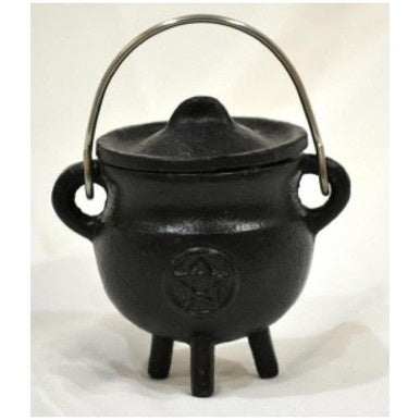 Pentacle Cast Iron Cauldron w/lid - Sacred Crystals Healer's Toolbox