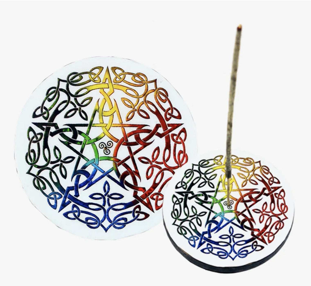 Pentacle Round Wooden Ash Catcher - Sacred Crystals Incense Burners
