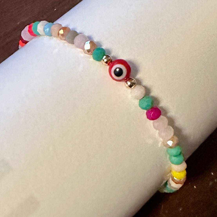 Protection Bracelet- Red String Evil Eye w/Faceted Beads - Sacred Crystals Bracelets