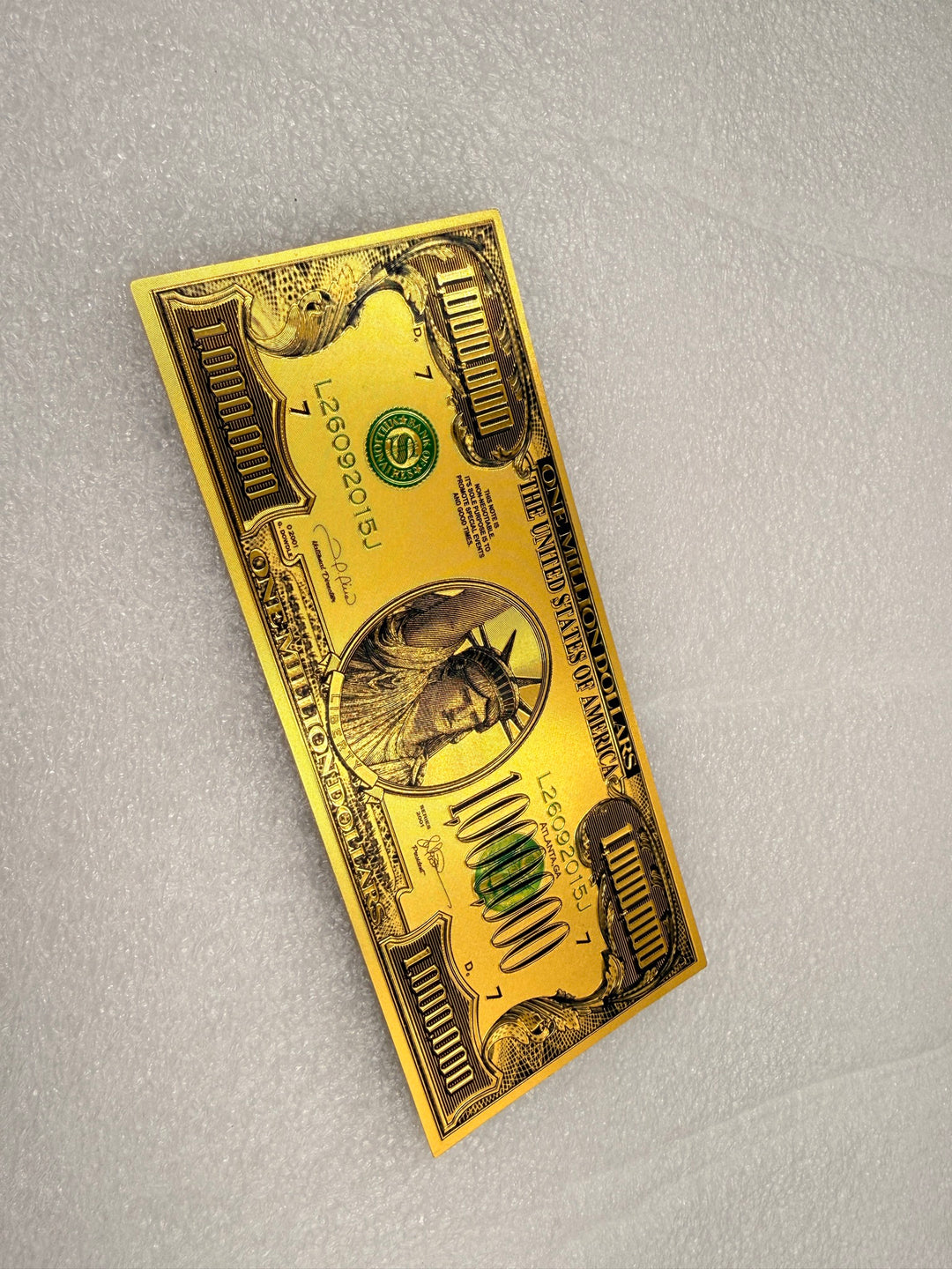 Gold foil one million dollar bill, front