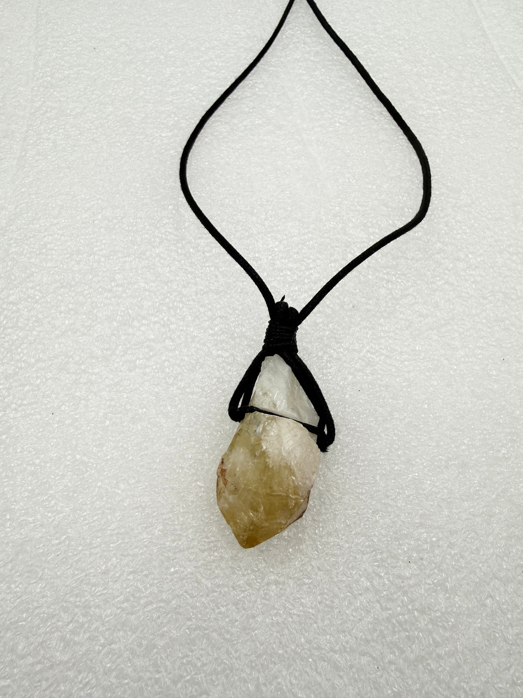 Citrine Power Necklace, raw citrine point on black cord