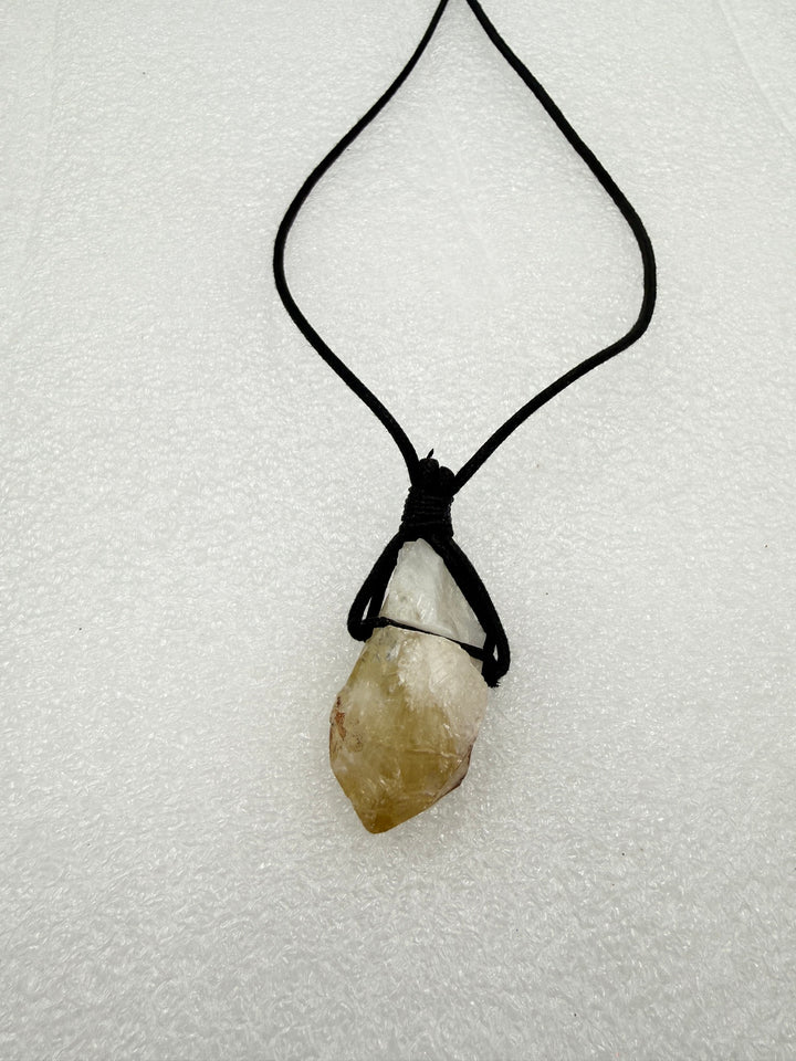 Citrine Power Necklace, raw citrine point on black cord
