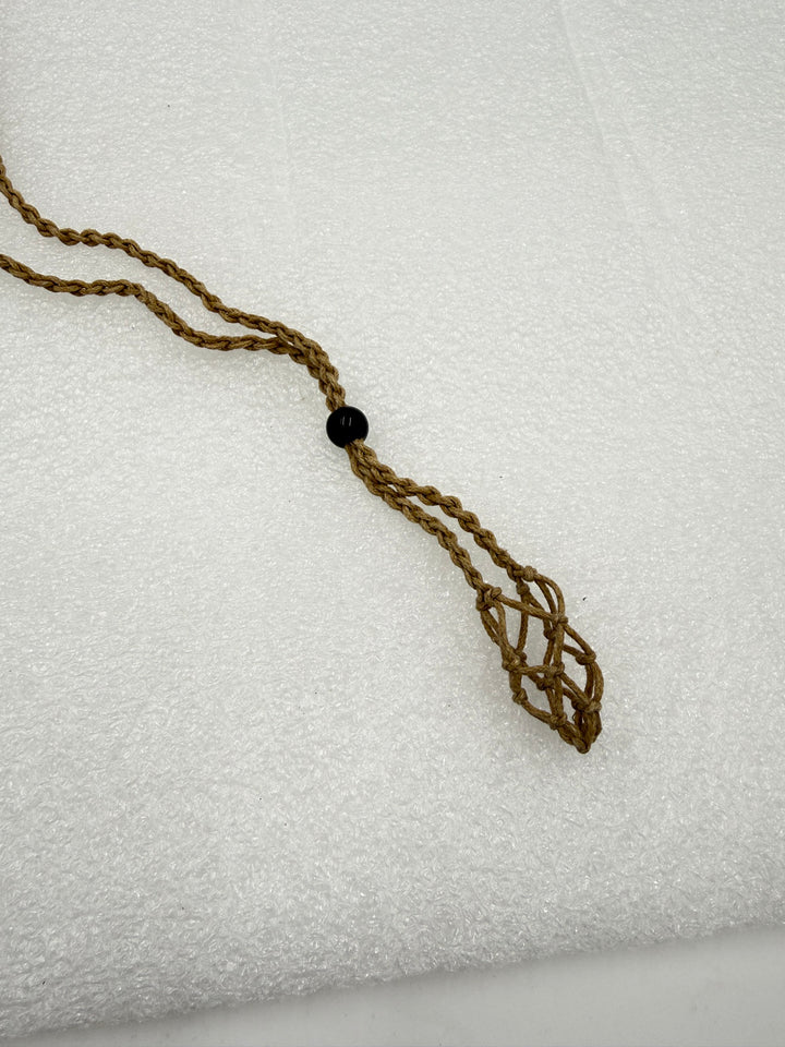 Tan cord crystal net necklace