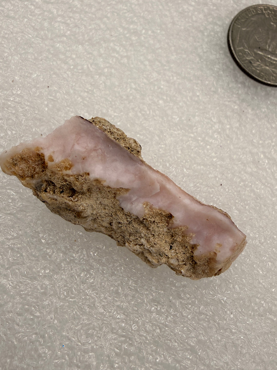 Cherry opal rough pocket stone, single piece with quarter