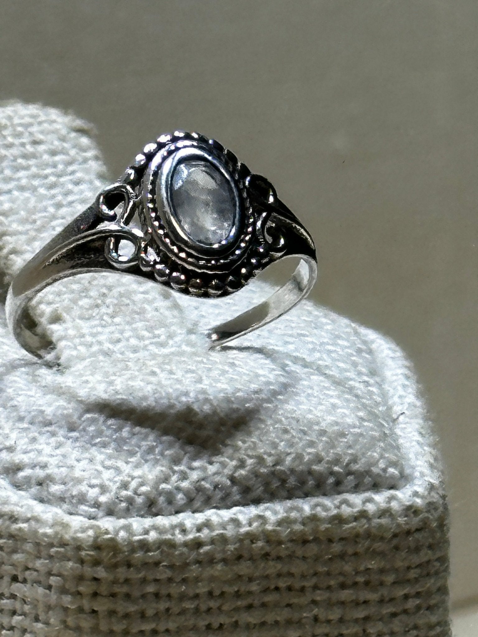 Rainbow Moonstone Faceted Oval Dainty Ring - Sacred Crystals Rings