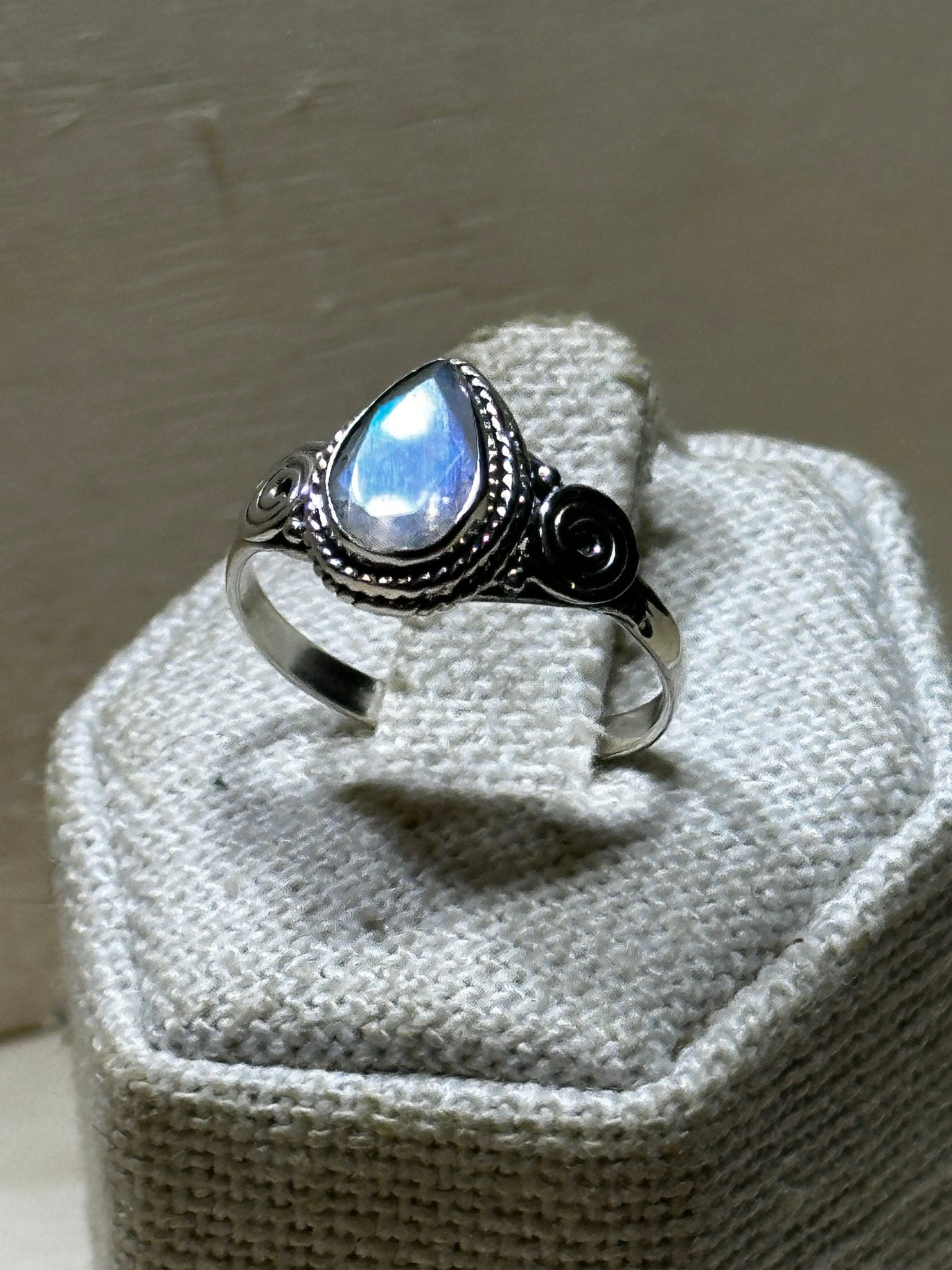 Rainbow Moonstone Faceted Tear Dainty Ring - Sacred Crystals Rings