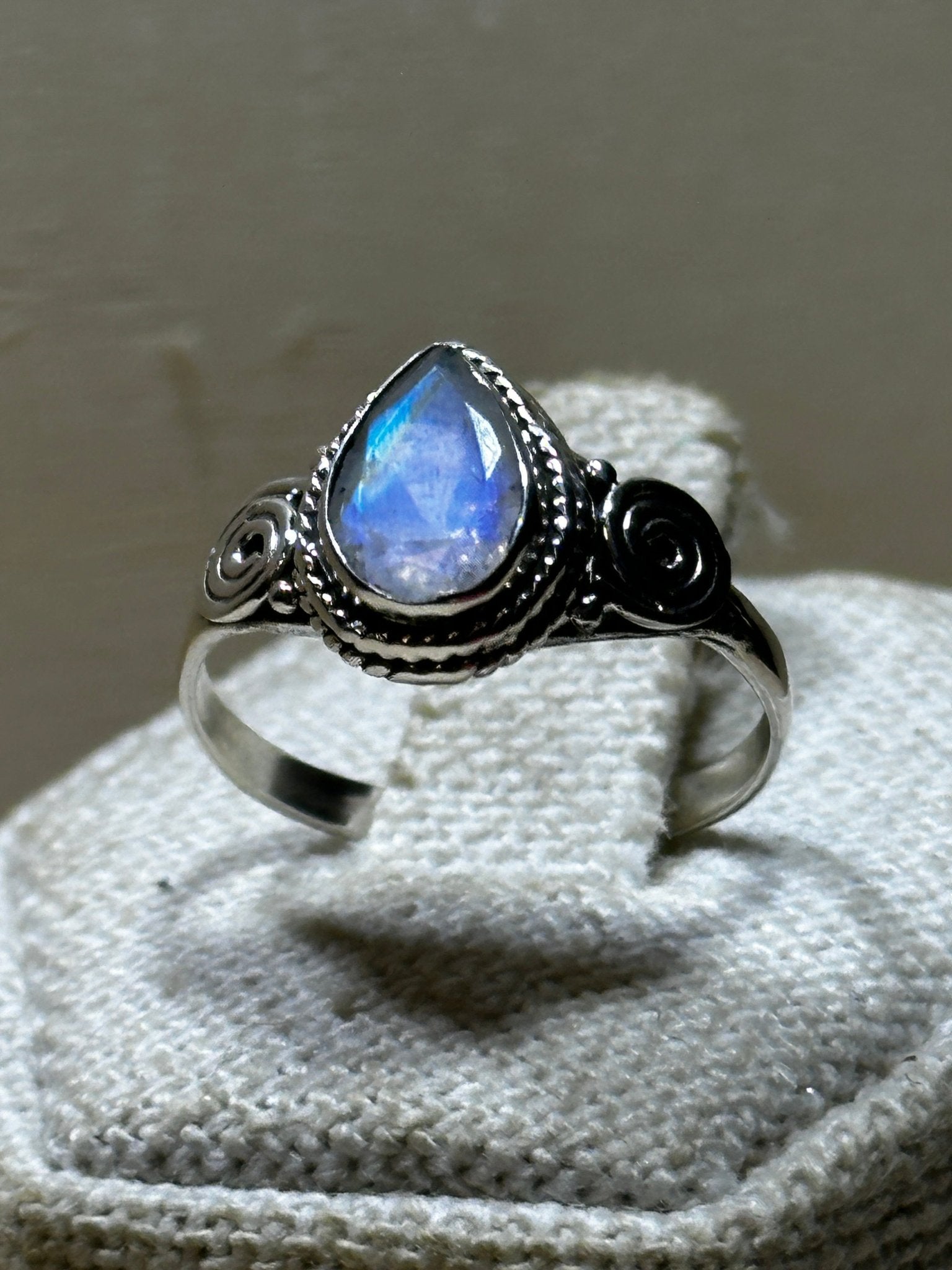 Rainbow Moonstone Faceted Tear Dainty Ring - Sacred Crystals Rings