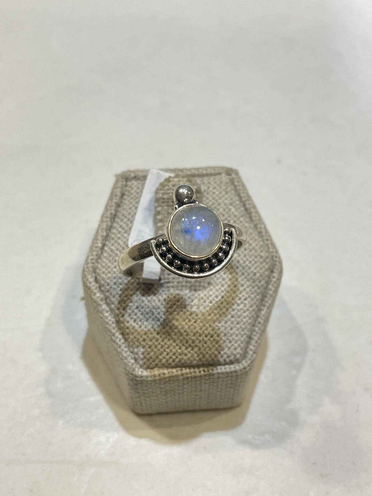 Rainbow Moonstone Ring Size 13- &quot;Solar Eclipse&quot; - Sacred Crystals Rings