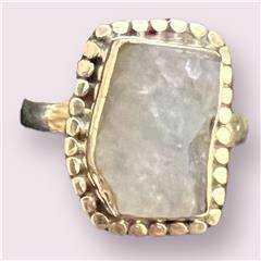 Rainbow Moonstone Ring Size 8 - "Rough Rider" - Sacred Crystals Rings