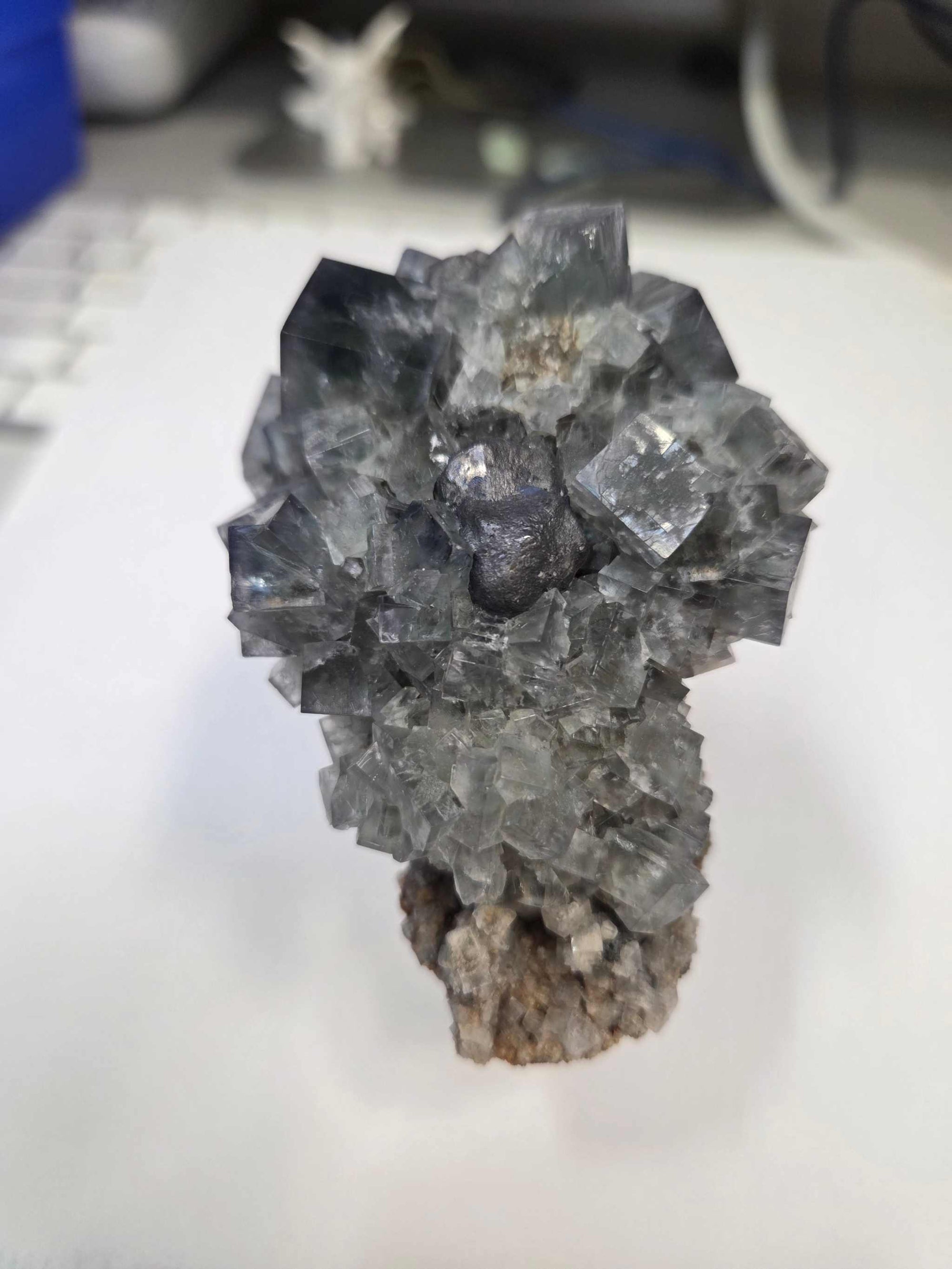 Green Fluorite Specimen with Galena inclusions crystal cluster promoting spiritual growth and emotional balance