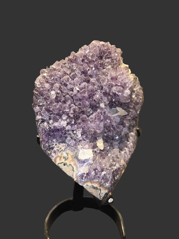 Amethyst Geode Cluster with UV Reactive Calcite on Metal Stand