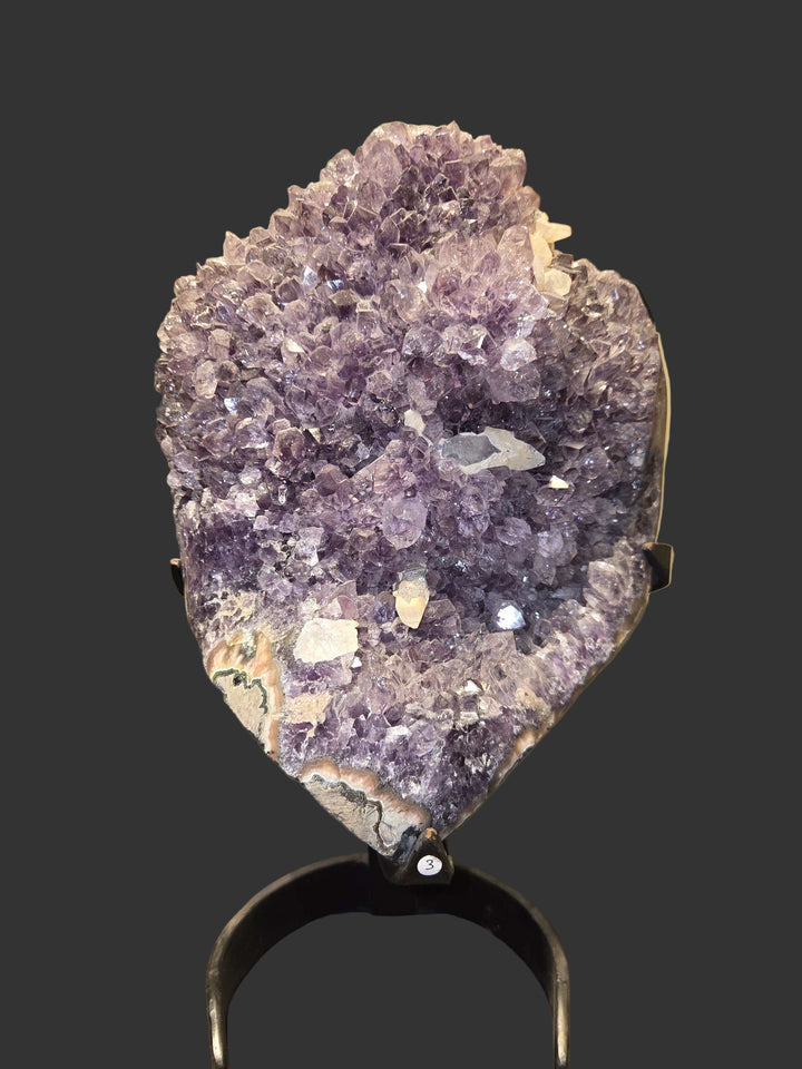 Amethyst Geode Cluster with UV Reactive Calcite on Metal Stand