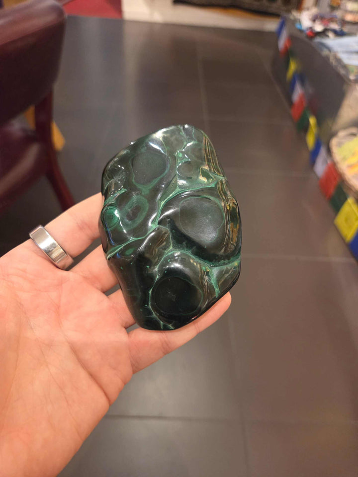 Polished Malachite Specimen 12.70 oz, heart-centered crystal for financial abundance, 4in x 3in.