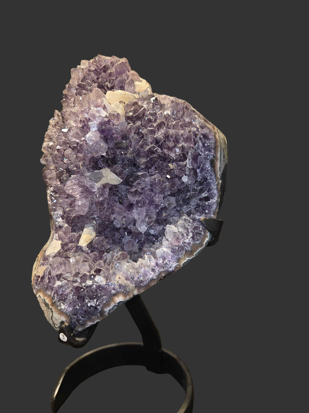 Amethyst Geode Cluster with UV Reactive Calcite on Metal Stand