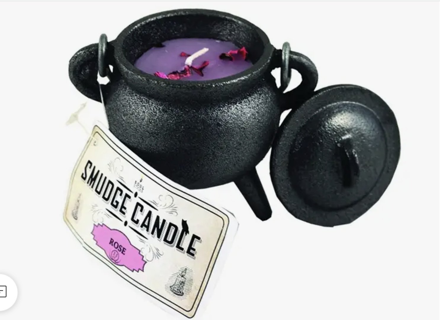Rose Smudge Candle in Cast Iron Cauldron - Sacred Crystals Candles