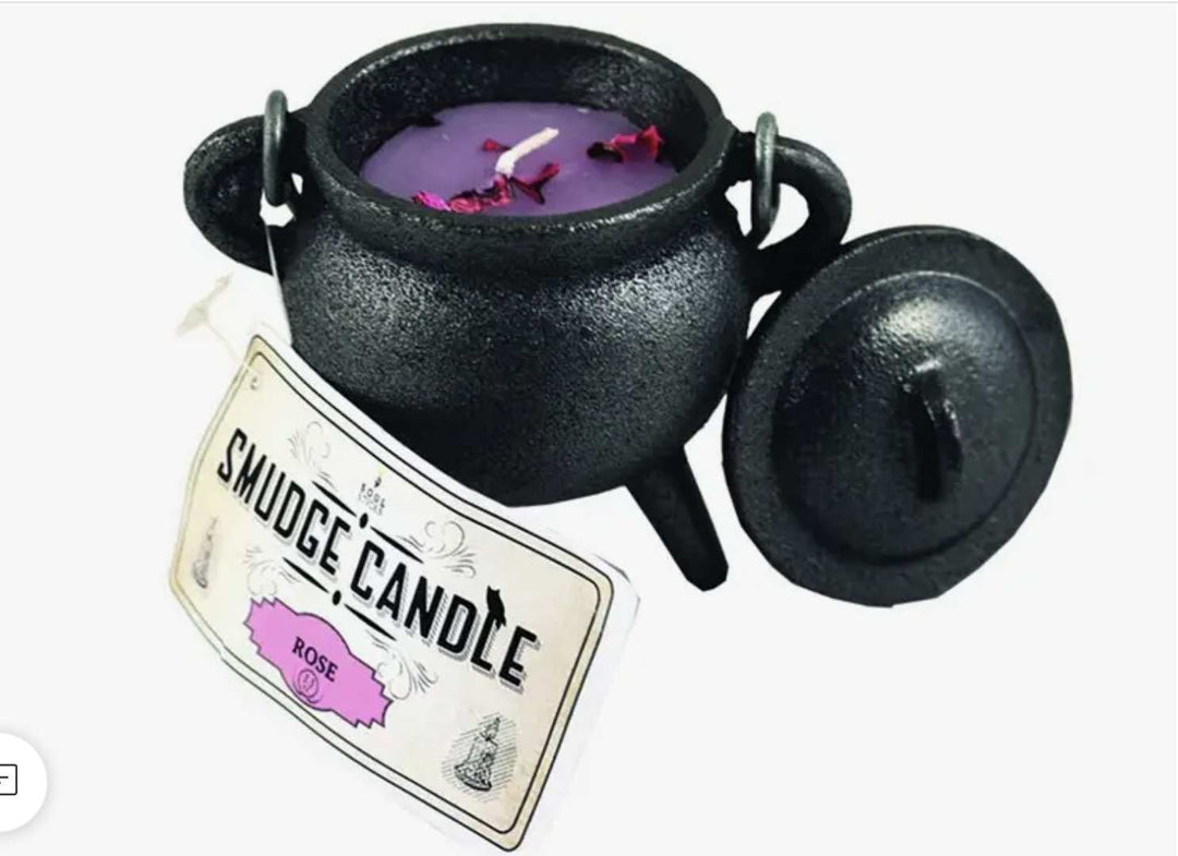 Rose Smudge Candle in Cast Iron Cauldron | Sacred Crystals